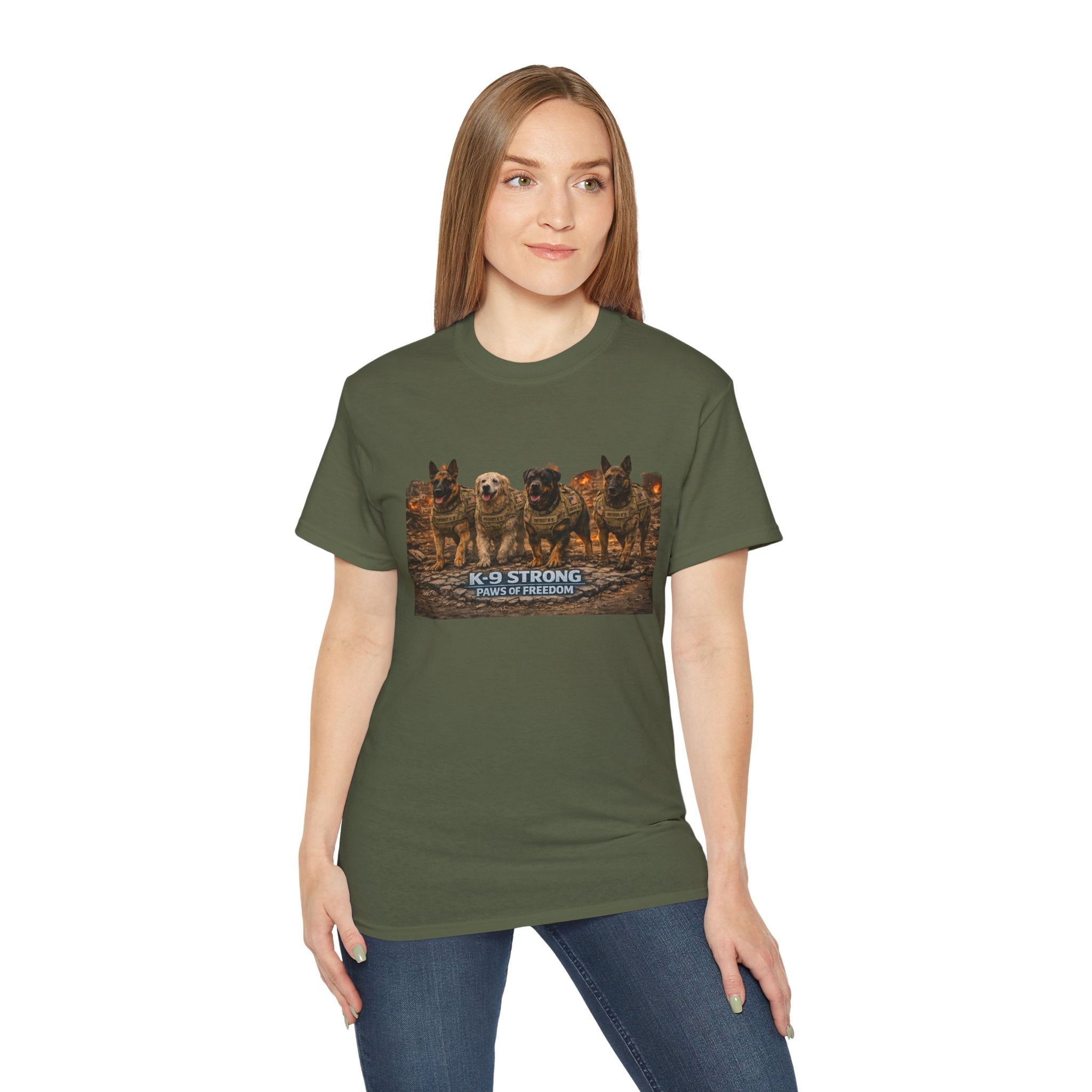 K-9 Strong Working Dog Tee – 'Paws of Freedom' Military & K9 Handler T-Shirt