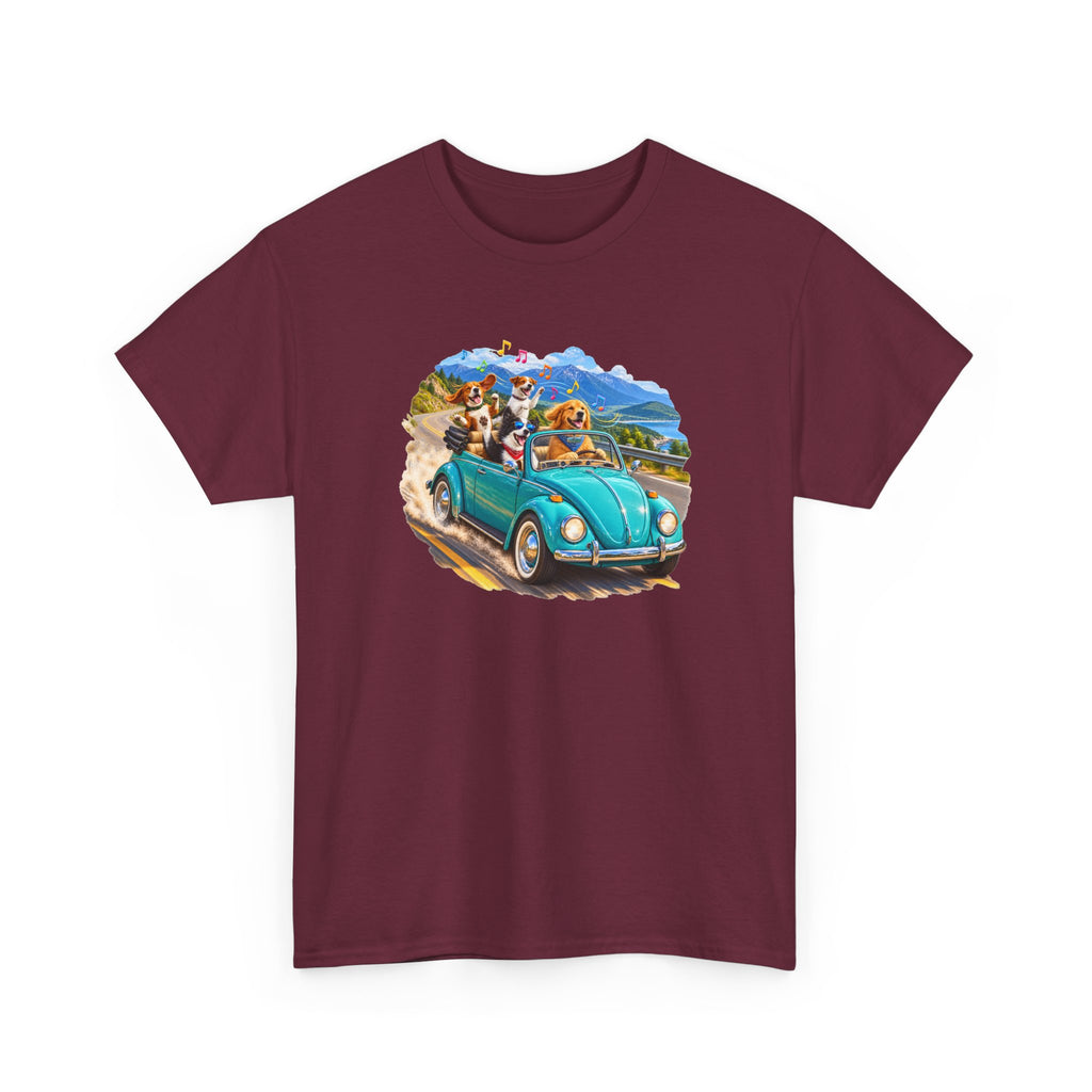 T-Shirt — Retro VW Beetle Road Trip Tee with Dogs (Vintage Summer Vibe)