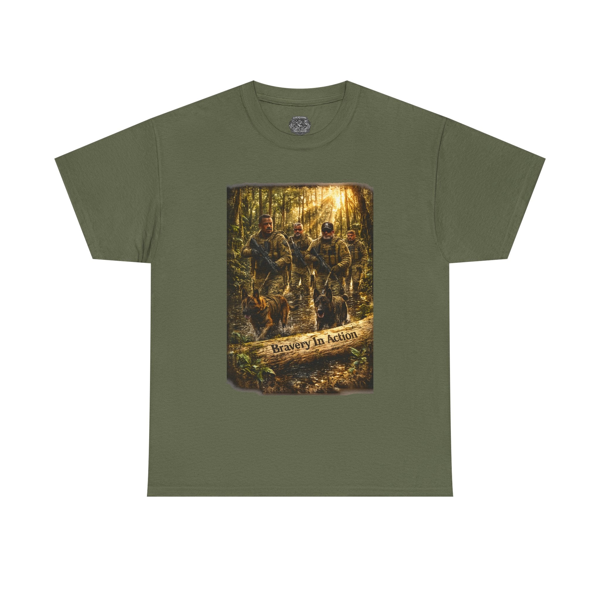 Hunting  K-9 Military Crew Tee — " Service In Action" Forest Camouflage Graphic