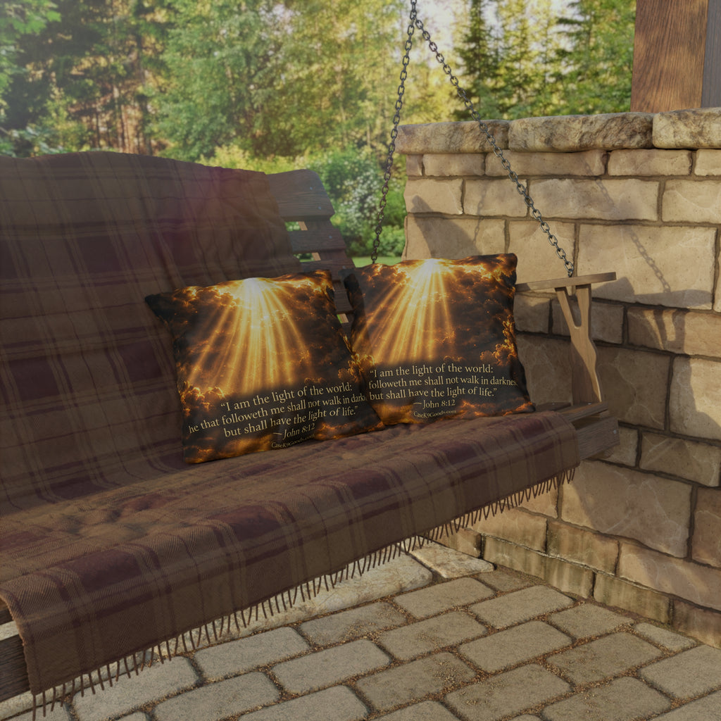 Outdoor Pillow - "I Am the Light of the World" Sunray Christian Decorative Pillow (John 8:12)