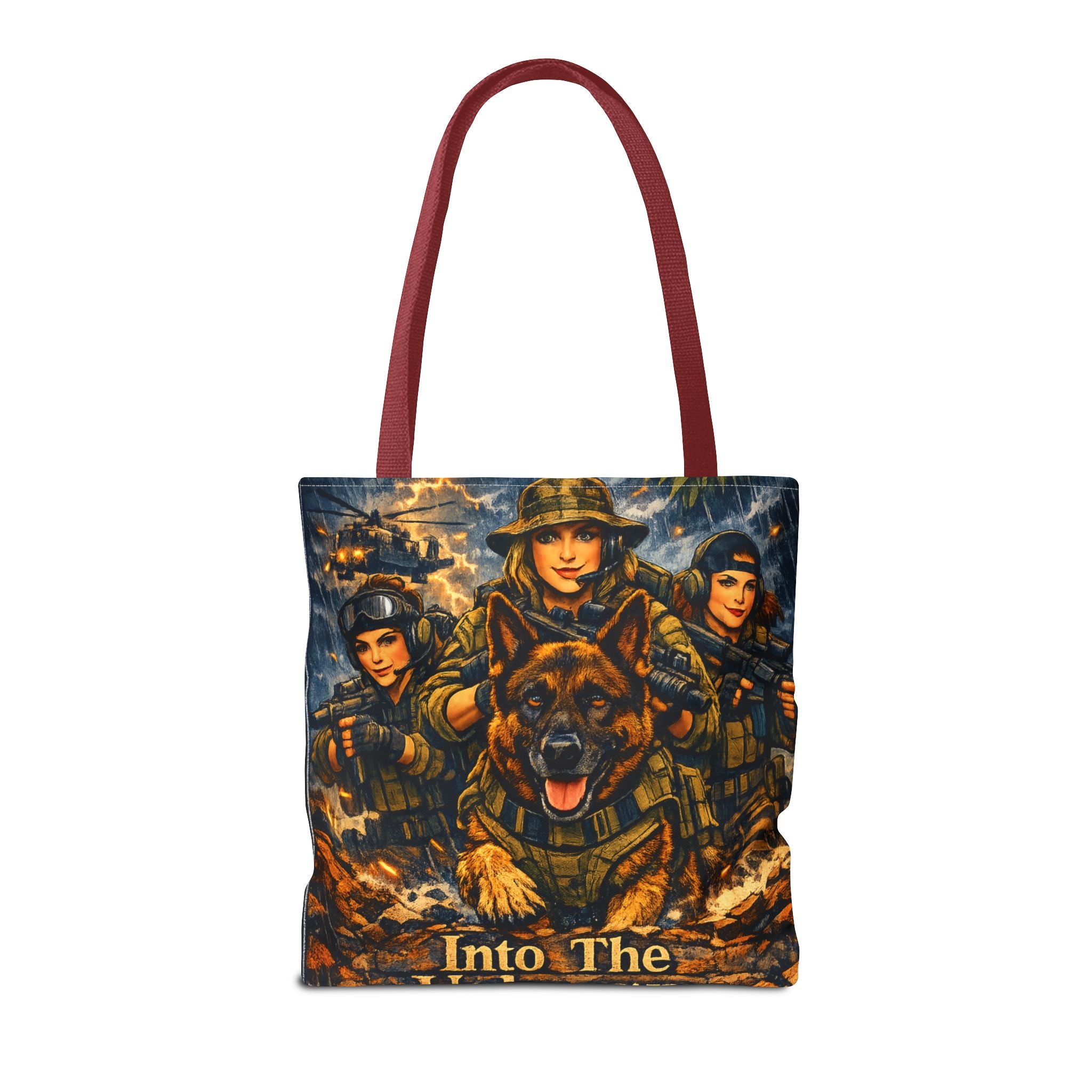 Military K9 Tote Bag — "Into The Unknown" Tactical Dog & Soldier Print