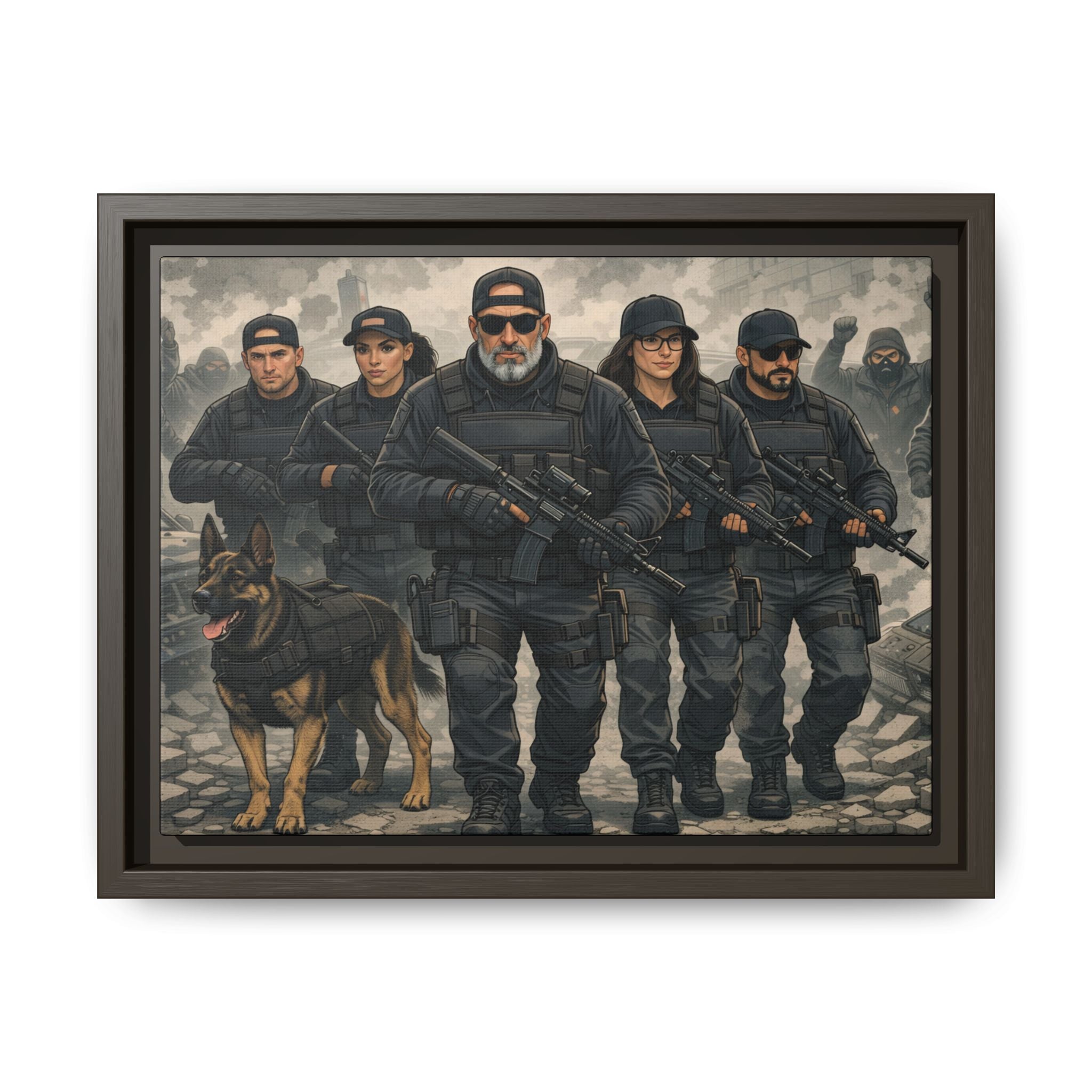 Framed Matte Canvas - Tactical SWAT Team Wall Art (K9 Unit)