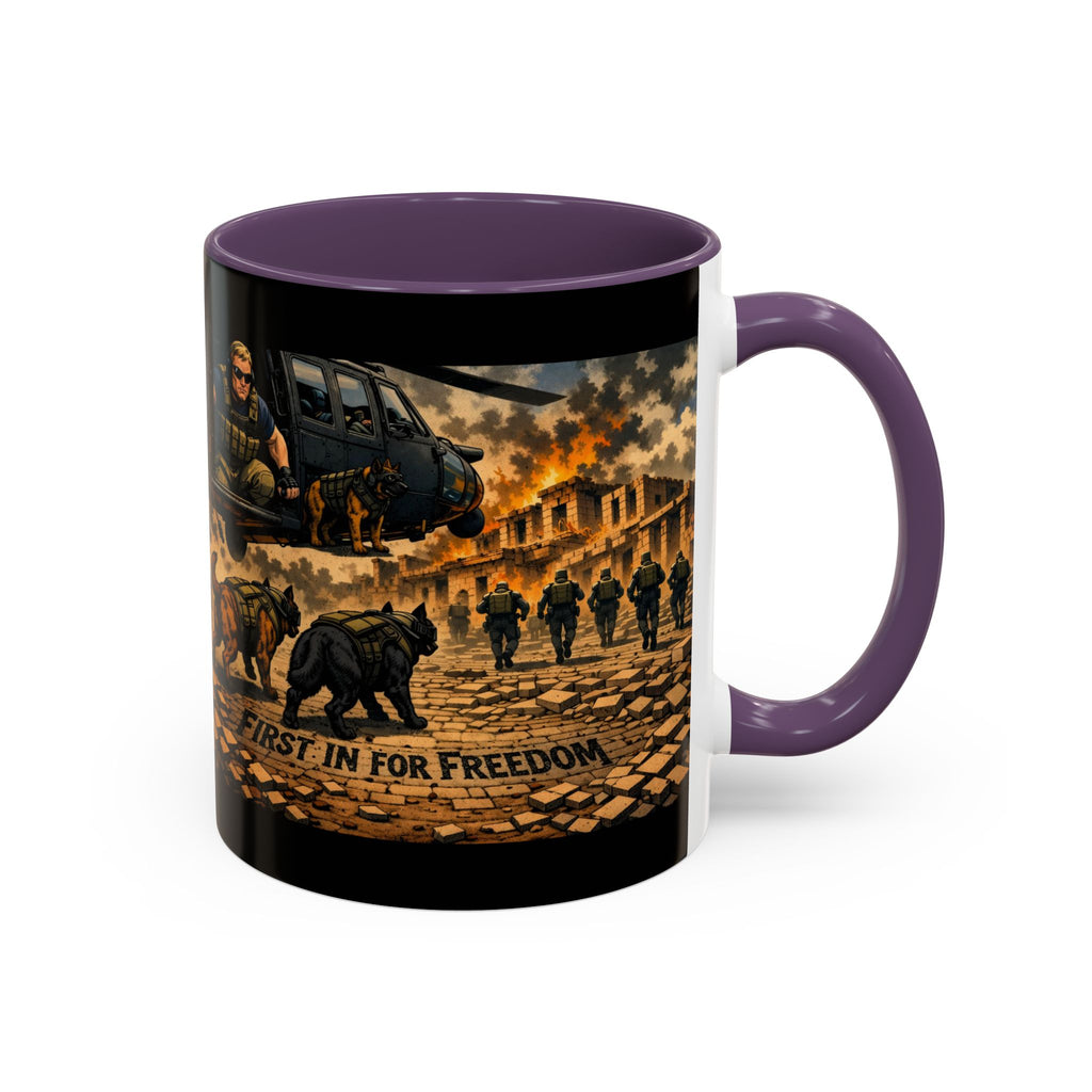 Military K9 Coffee Mug — 'First In for Freedom' Accent Ceramic Mug