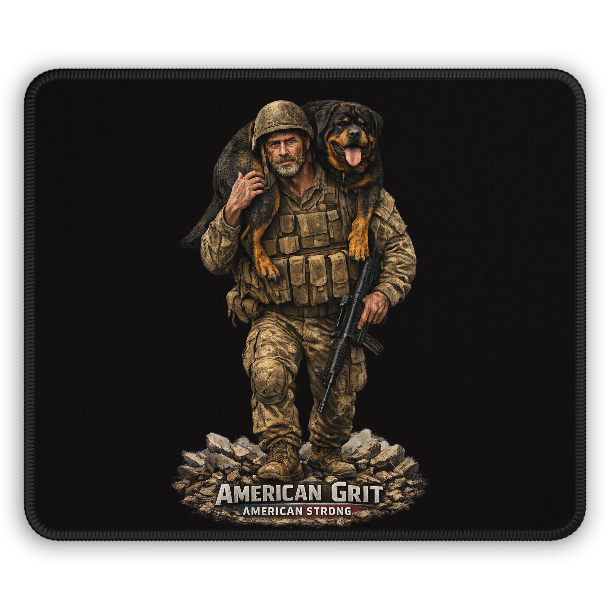 American Grit Military Gaming Mouse Pad — Soldier Carrying Dog "American Strong"