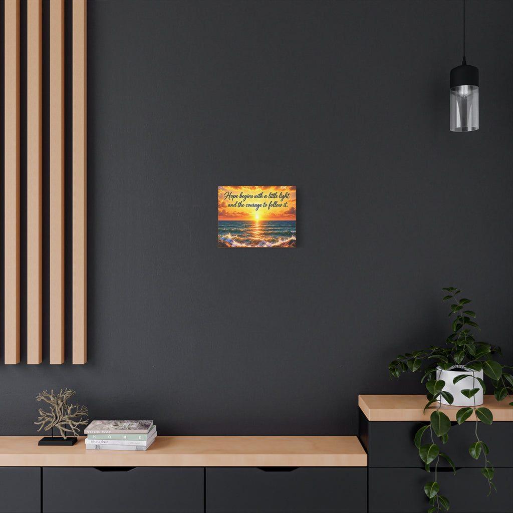Hope Begins Canvas Wall Art – Inspirational Sunset Ocean Quote