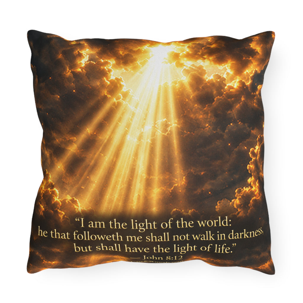 Outdoor Pillow - "I Am the Light of the World" Sunray Christian Decorative Pillow (John 8:12)