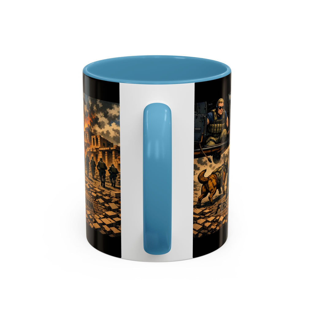 Military K9 Coffee Mug — 'First In for Freedom' Accent Ceramic Mug