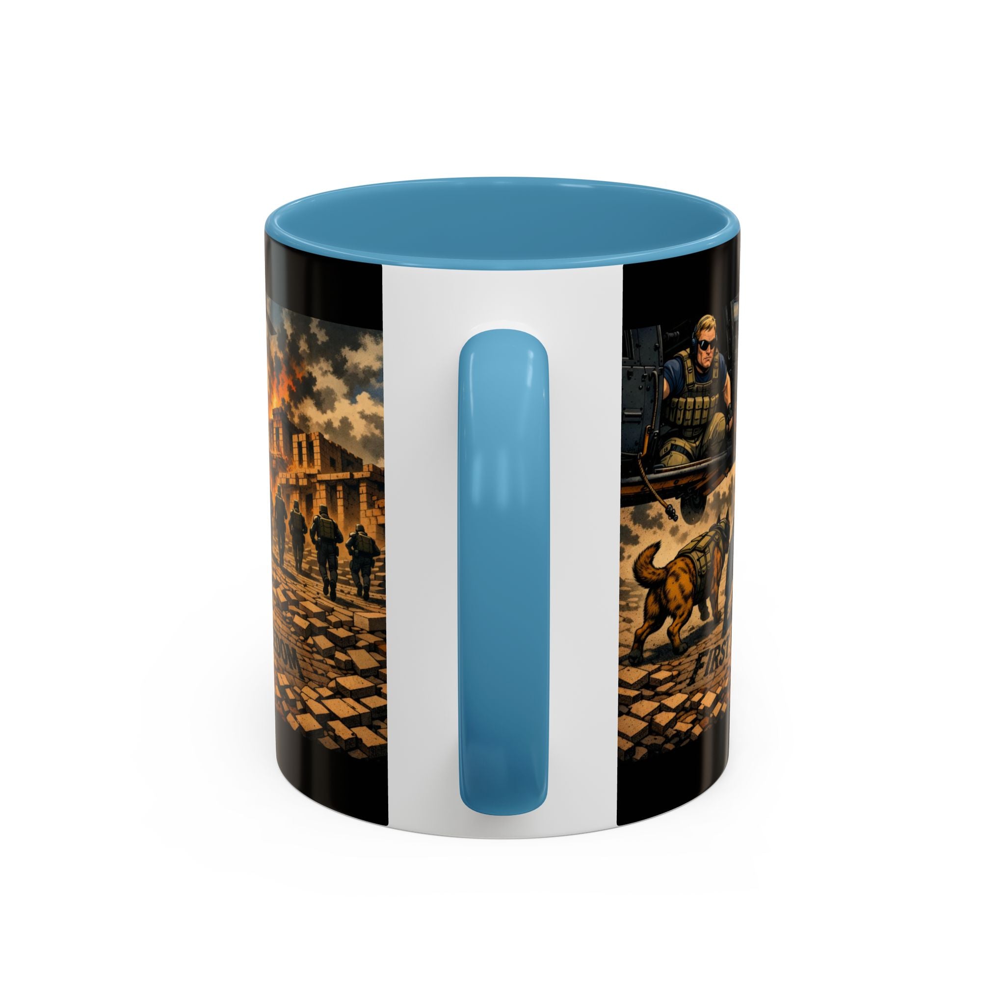 Military K9 Coffee Mug — 'First In for Freedom' Accent Ceramic Mug