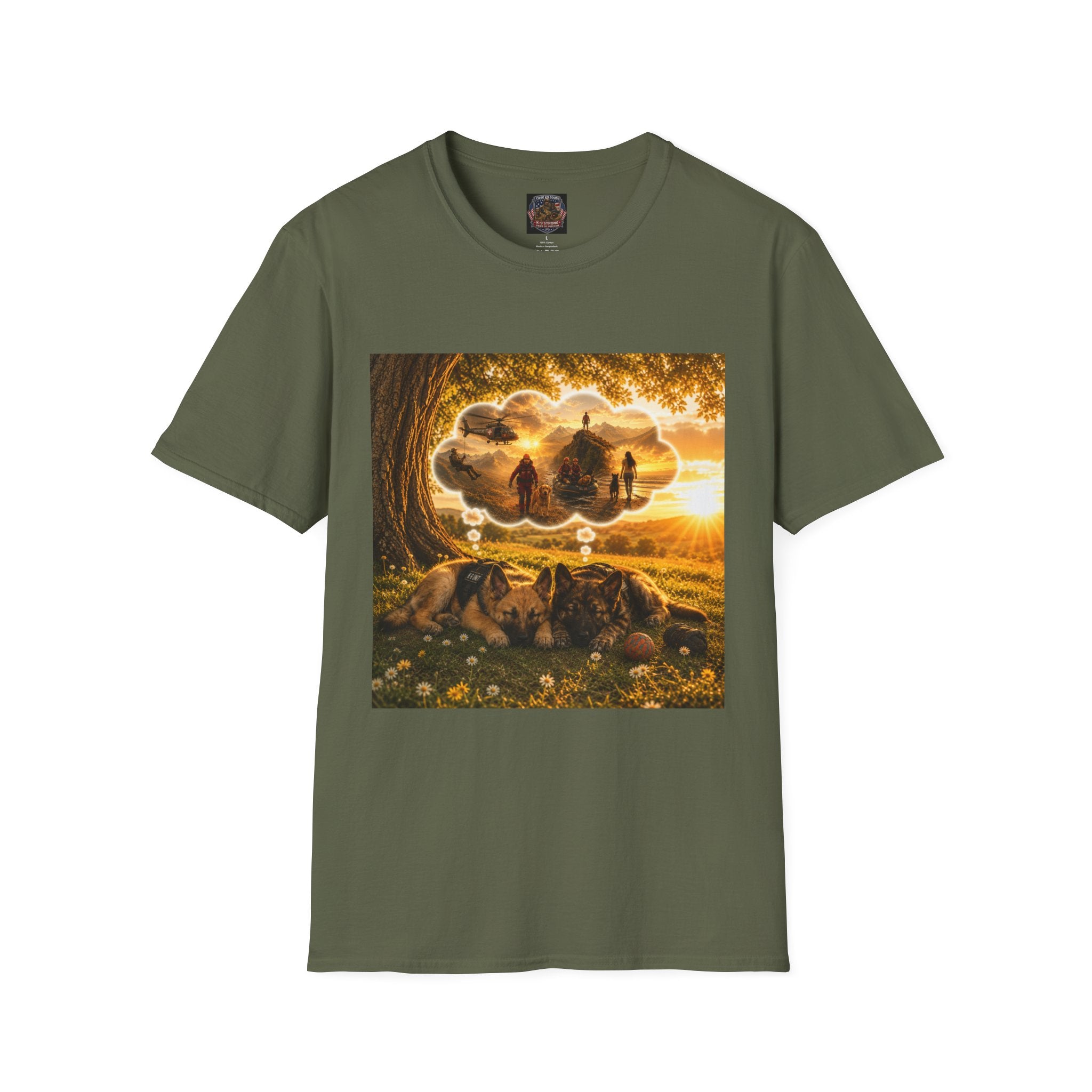 Puppies Dreams Sunset T‑Shirt — Fantasy Dog Adventure Scene