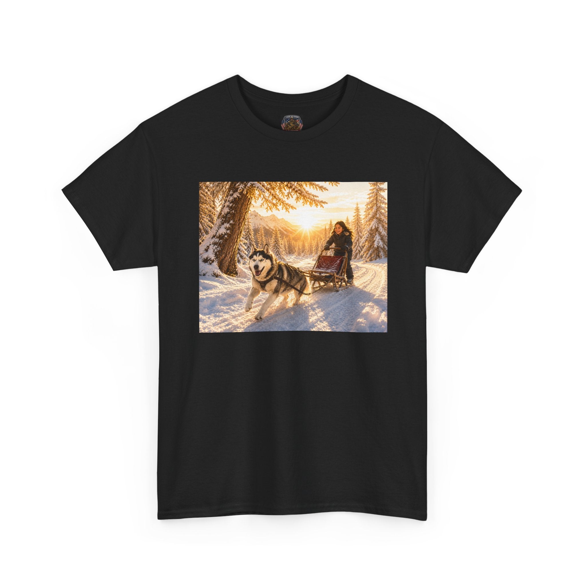 Husky Dog Sledding Winter Scene Tee