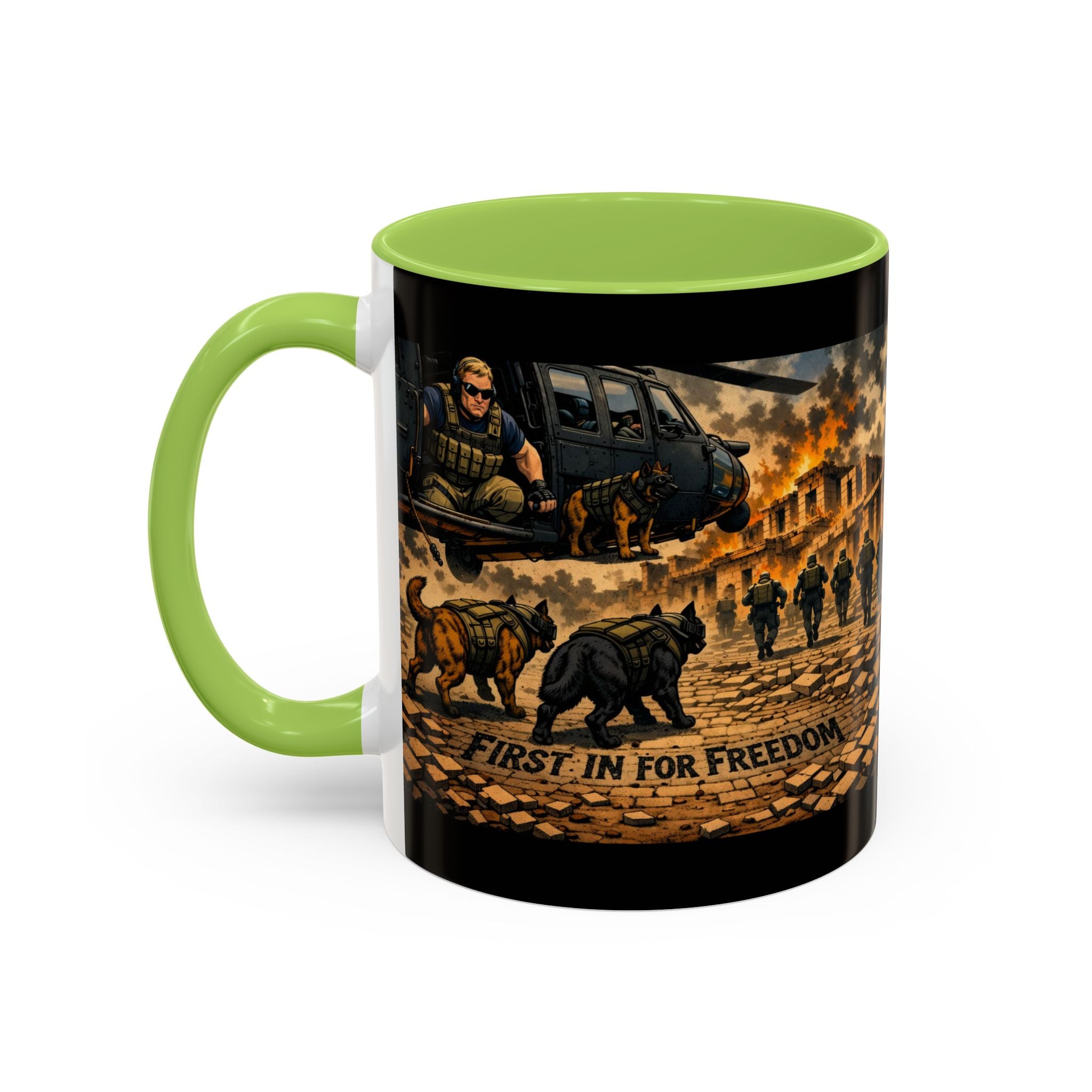 Military K9 Coffee Mug — 'First In for Freedom' Accent Ceramic Mug