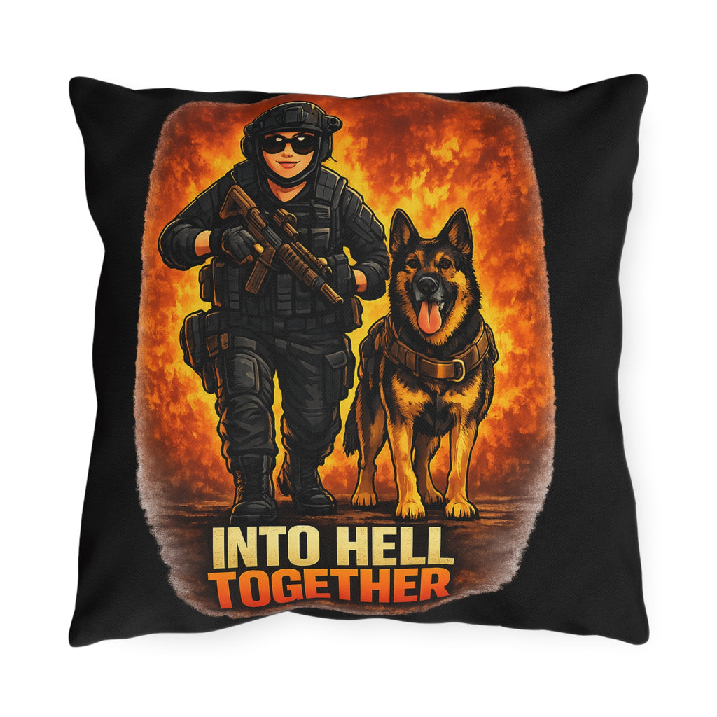 Outdoor Pillow — "Into Hell Together" Military K9 Throw Pillow