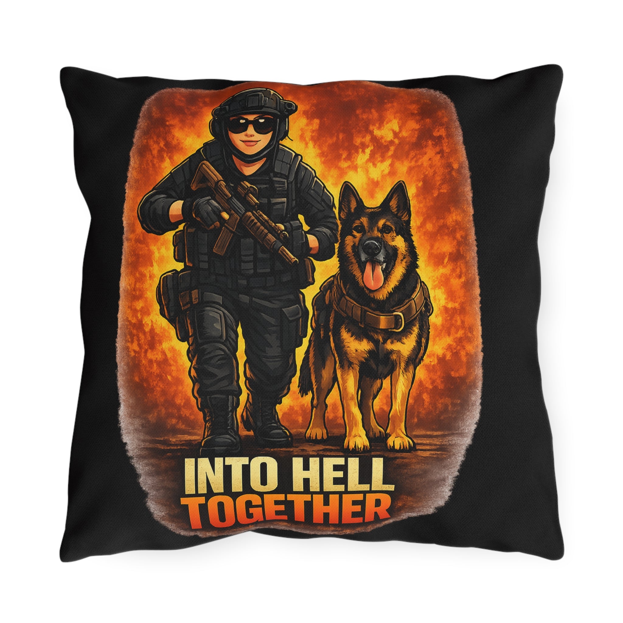Outdoor Pillow — "Into Hell Together" Military K9 Throw Pillow