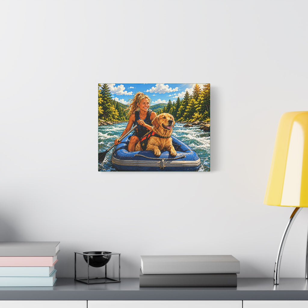 Rafting K-9 Adventure Canvas Print — Woman & Dog River Wall Art