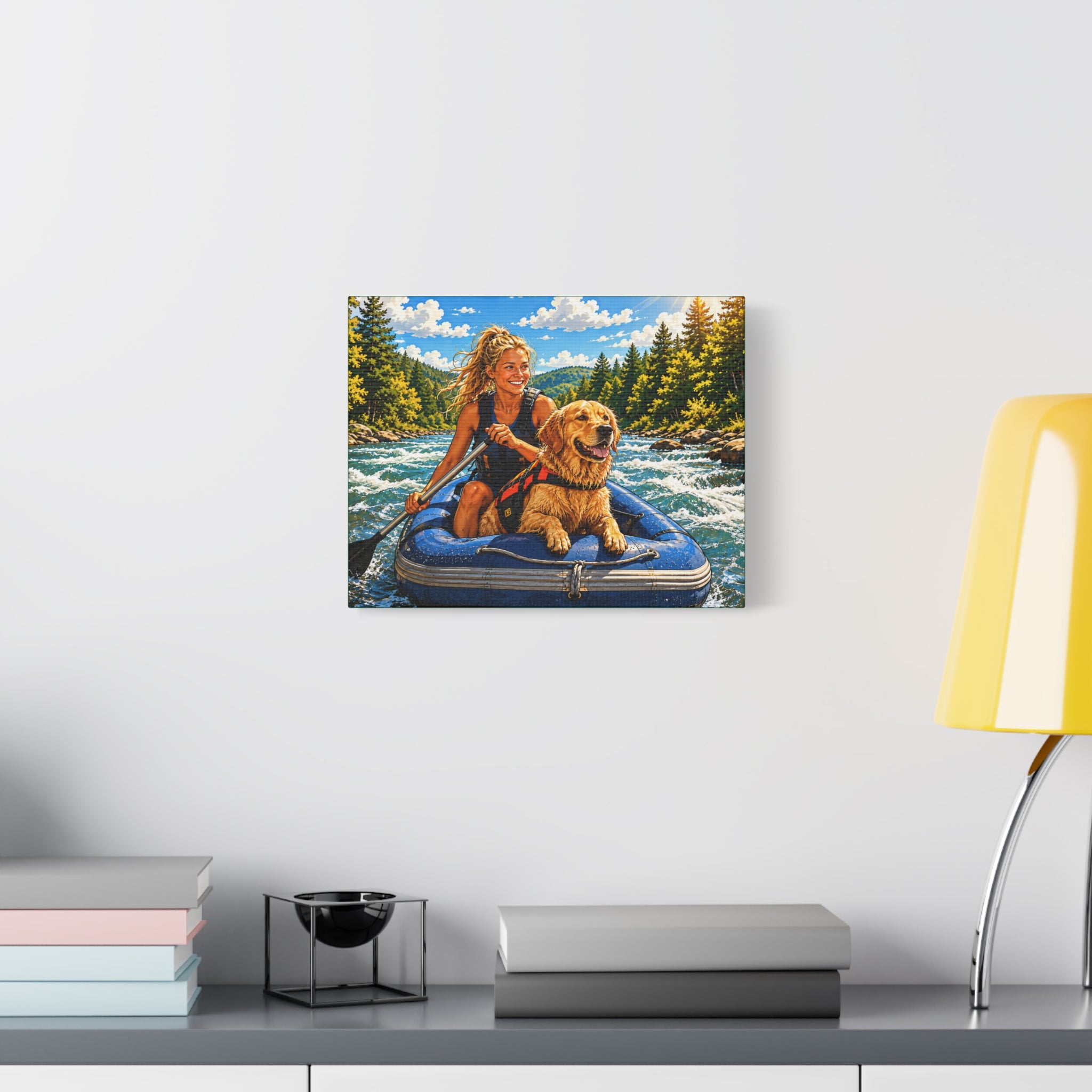 Rafting K-9 Adventure Canvas Print — Woman & Dog River Wall Art