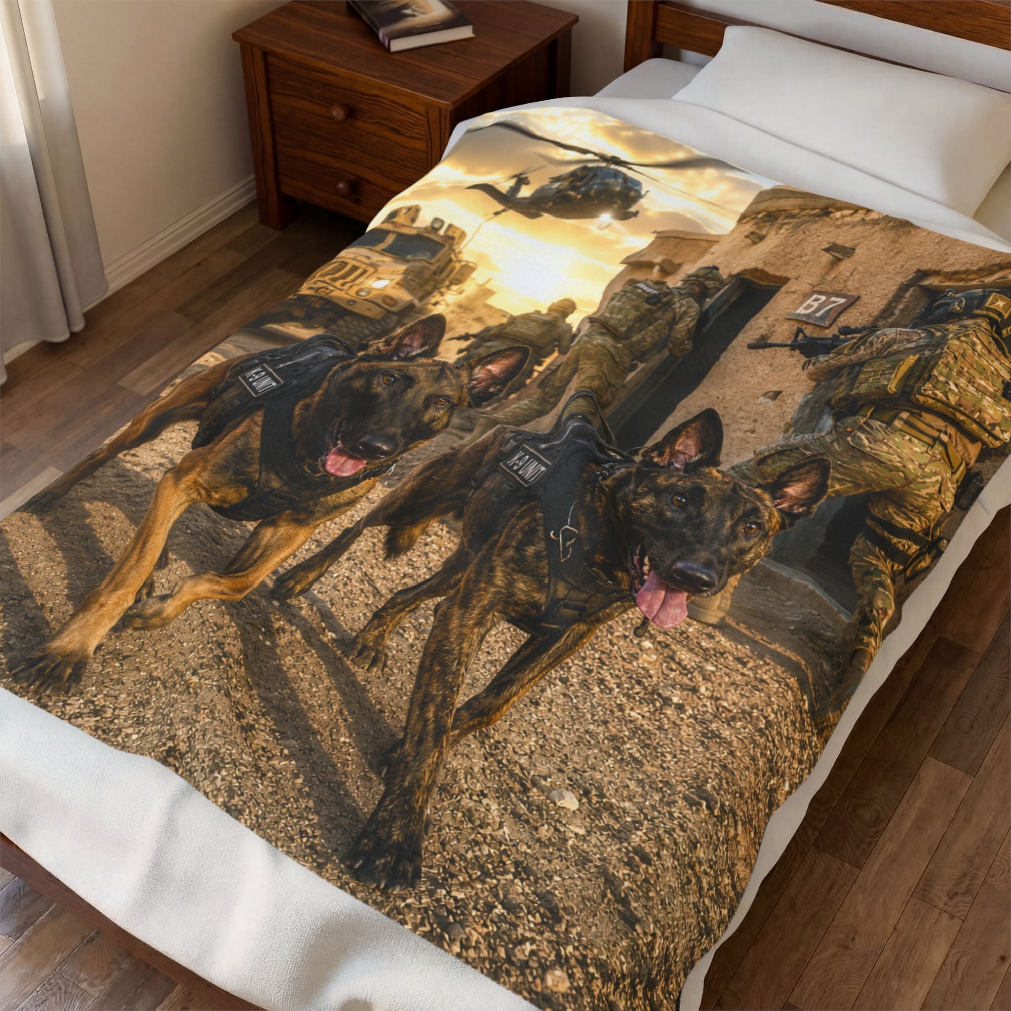 Military Working Dogs Velveteen Plush Blanket — K9 Army Tactical Throw