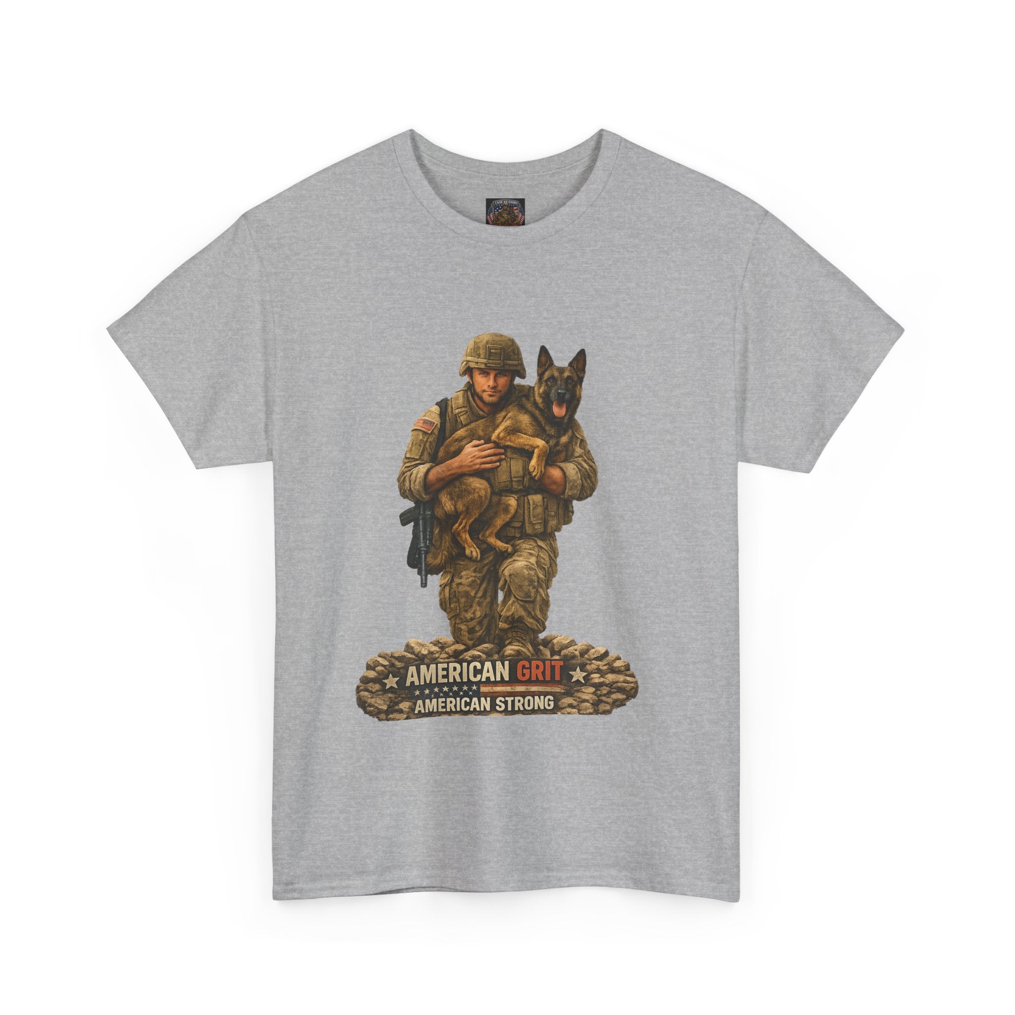 Military Soldier & K9 Rescue T‑Shirt — "American Grit, American Strong"