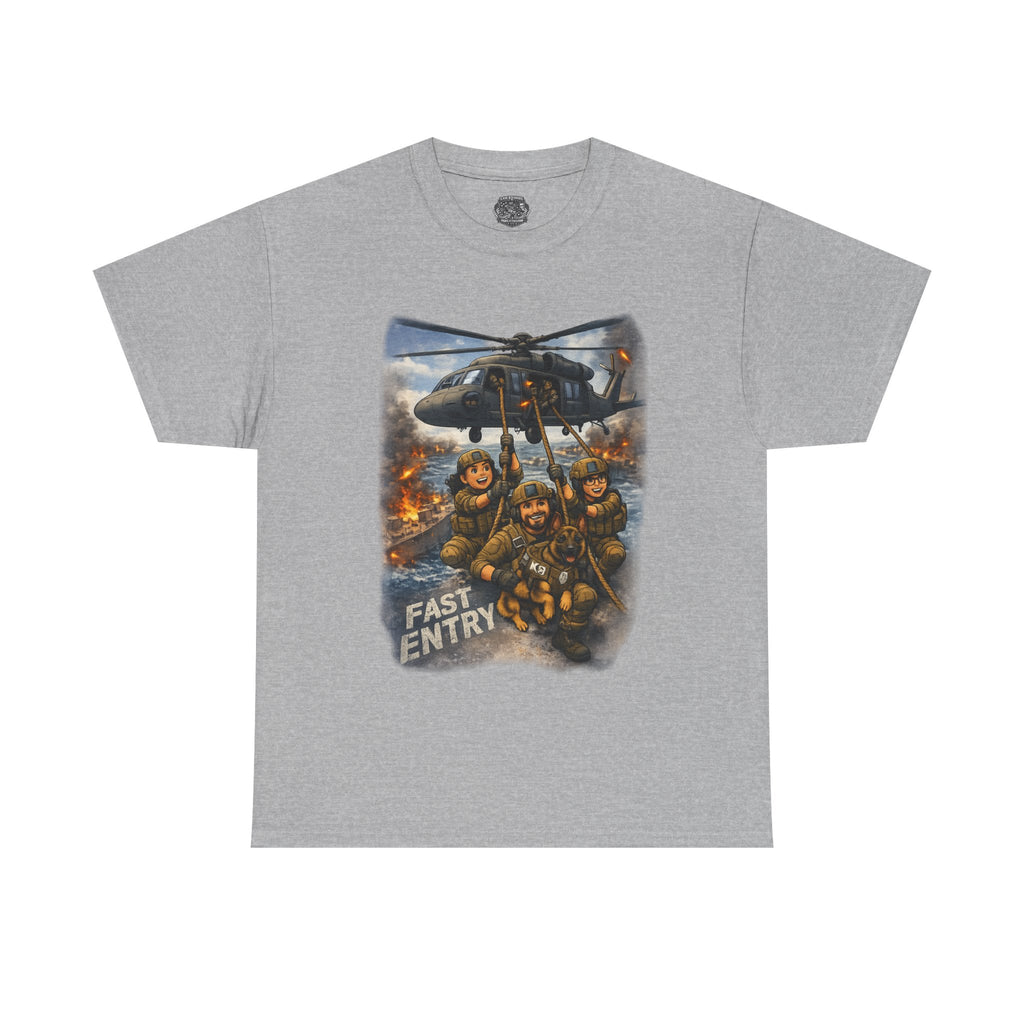 Military Helicopter Insertion Tee — "Fast Entry" Graphic T-Shirt