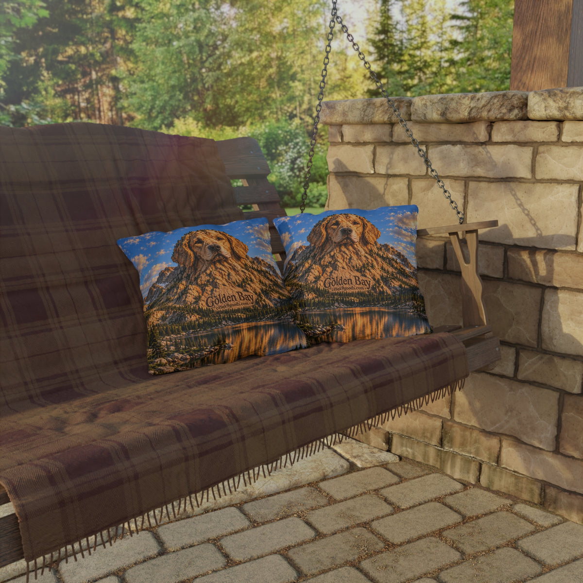 Golden Retriever Lakeside Outdoor Pillow
