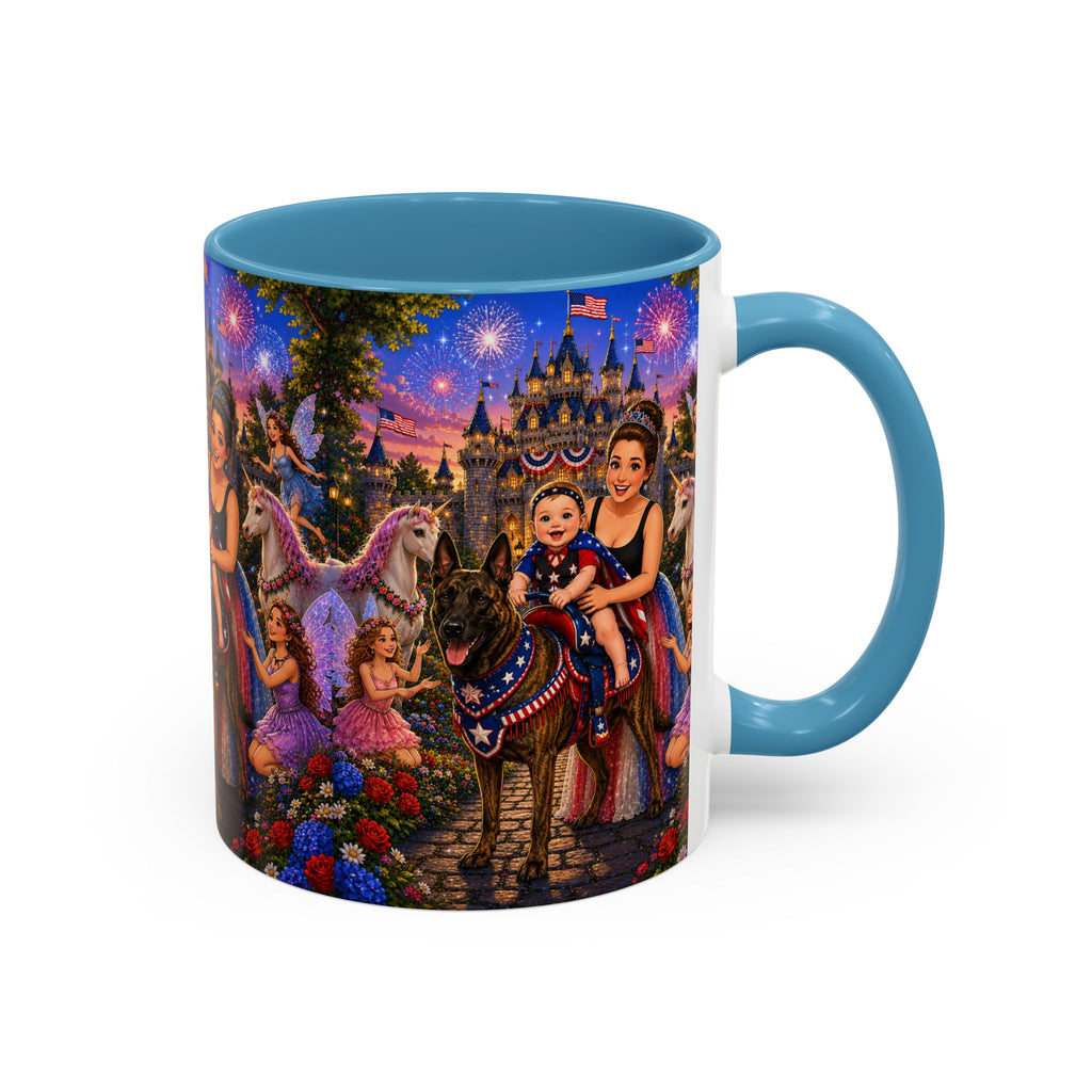 Patriotic Fairy Tale Coffee Mug — Family Castle, Fireworks & Unicorns