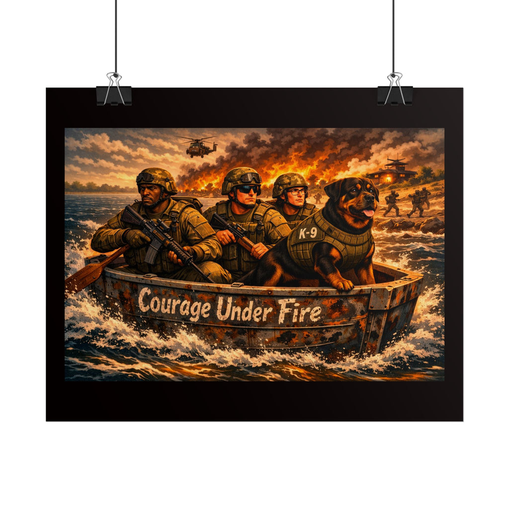 Rolled Poster — Courage Under Fire Military Wall Art (Veteran & K9 Tribute)