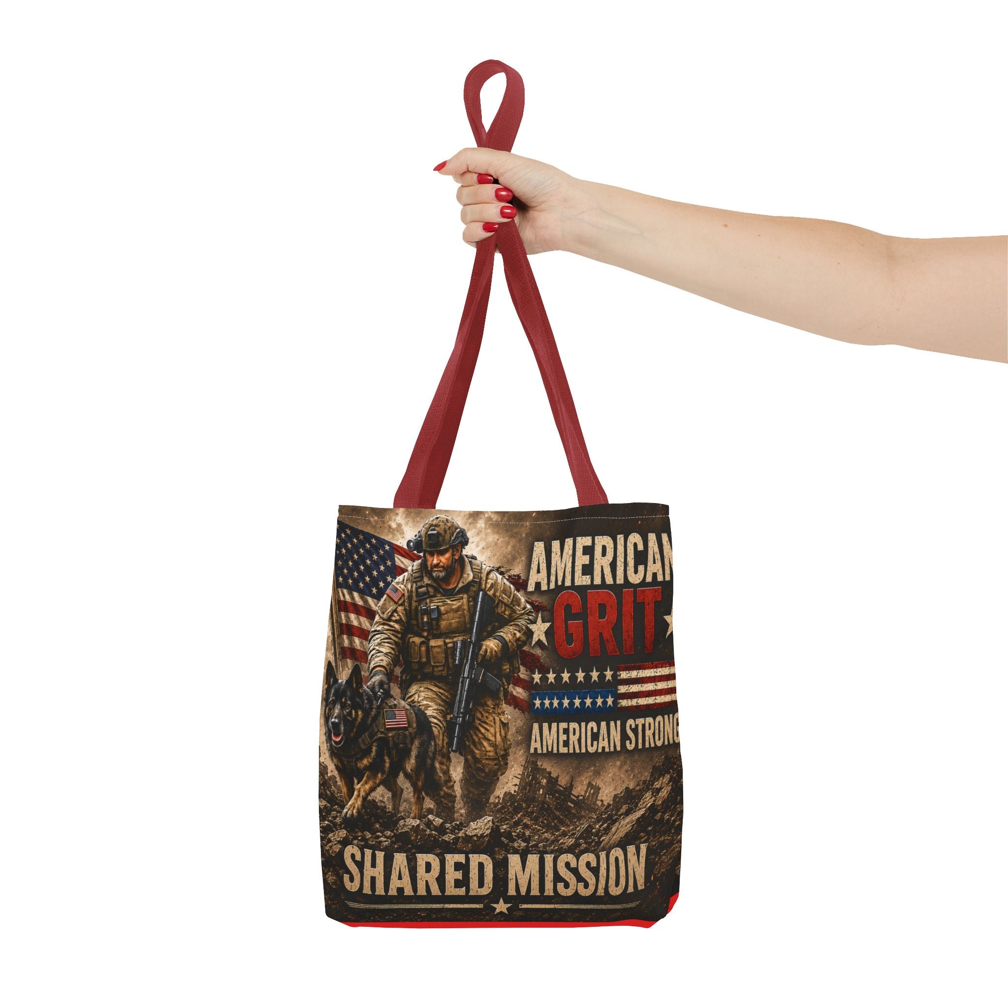 American Grit Military Tote Bag - "Shared Mission" Patriotic Veteran Flag Design
