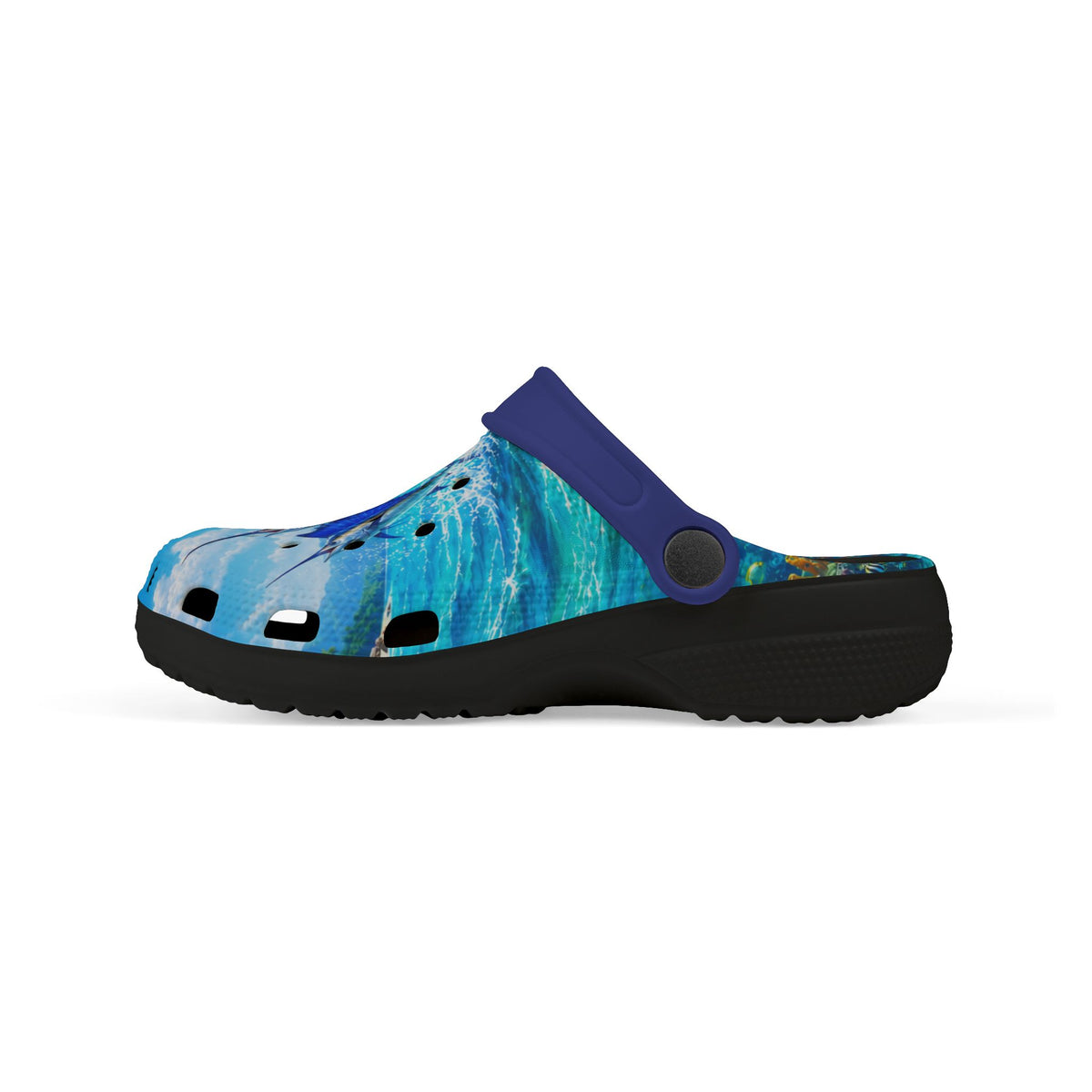 Kids Blue Swordfish EVA Foam Clogs – Watercolor Ocean Print
