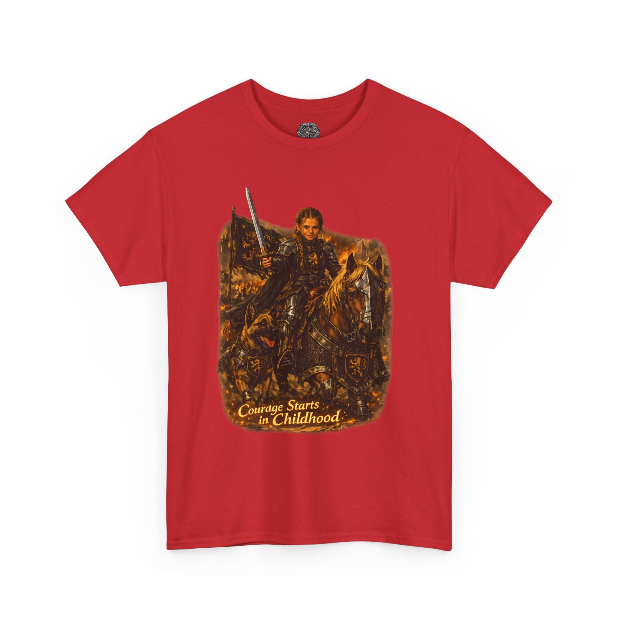 Medieval Knight Graphic Tee — "Courage Starts in Childhood" Vintage Fantasy T‑Shirt