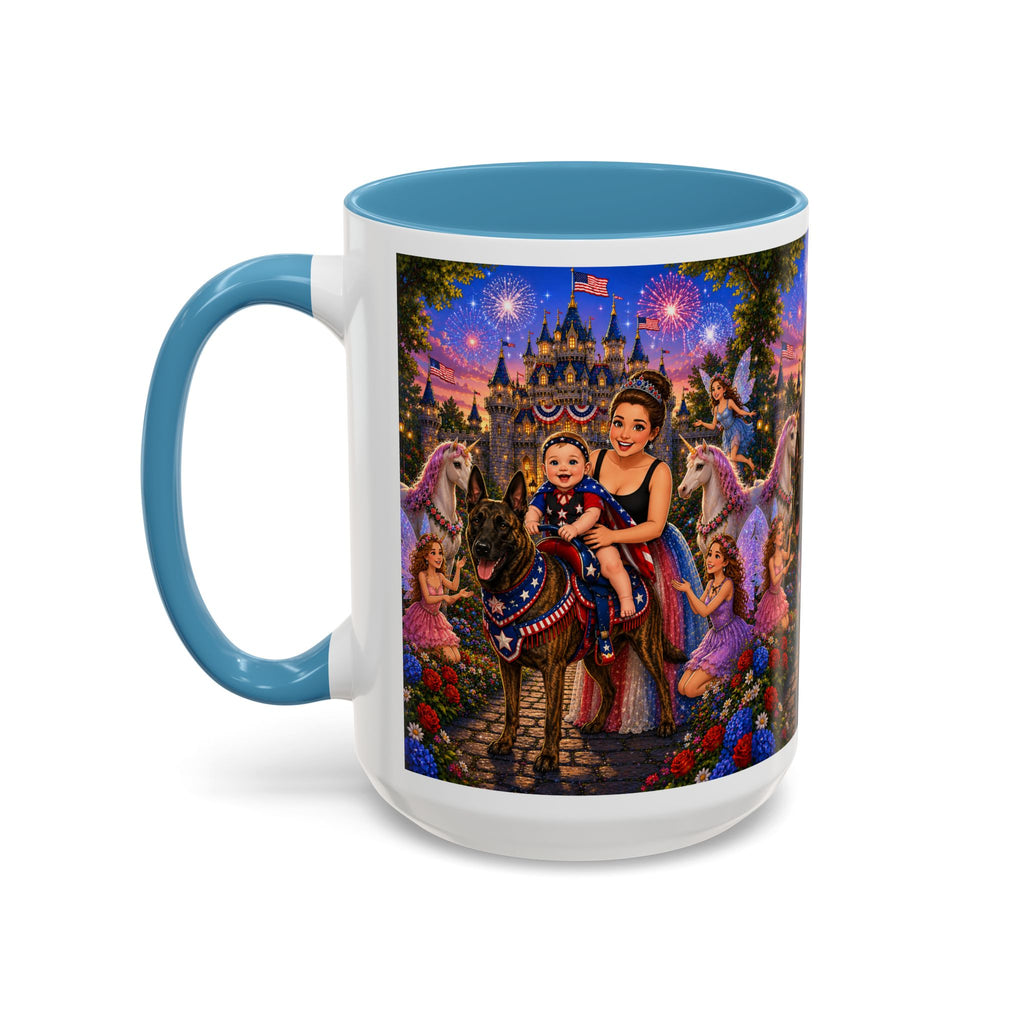 Patriotic Fairy Tale Coffee Mug — Family Castle, Fireworks & Unicorns