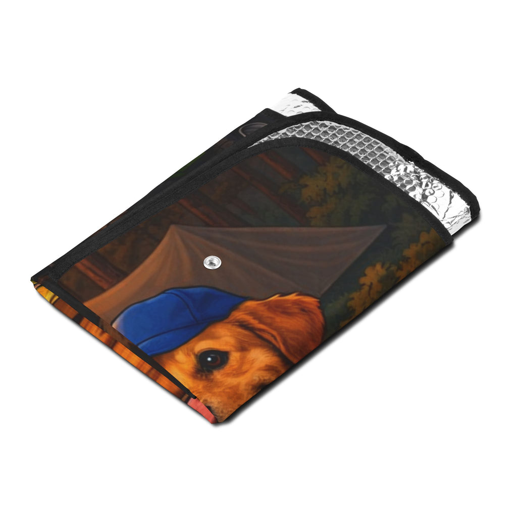Camping Dogs Car Sunshade — Cute Dogs Around Campfire with ATVs Front Windshield Shade