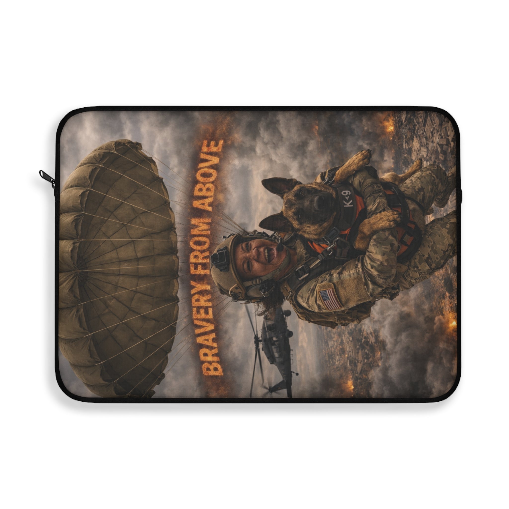 Bravery From Above Military Paratrooper Laptop Sleeve — Tactical Soldier & K9 Design