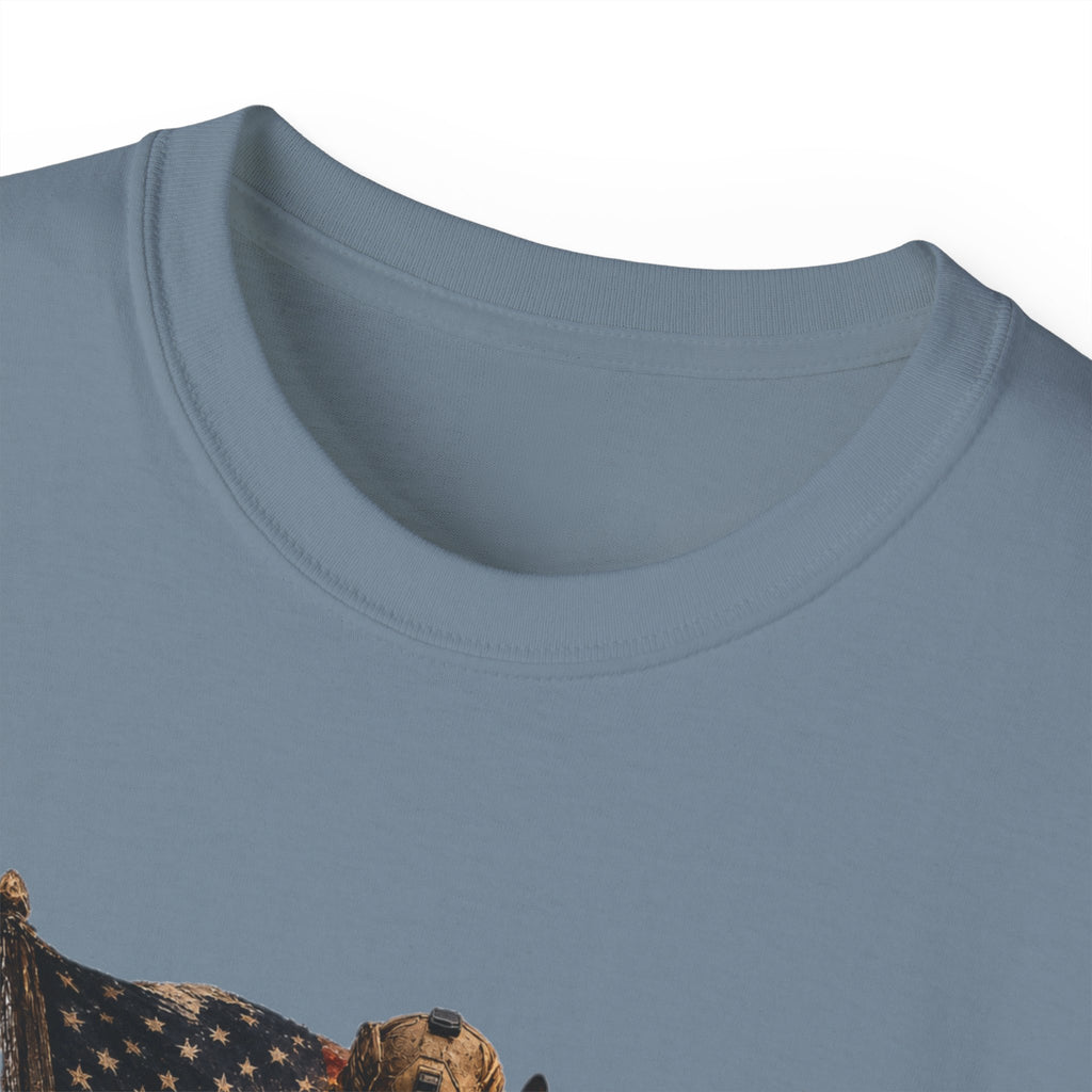 Patriotic Firefighter T-Shirt — "Here in Our Time Comes to Stand" Vintage Rescue Tee