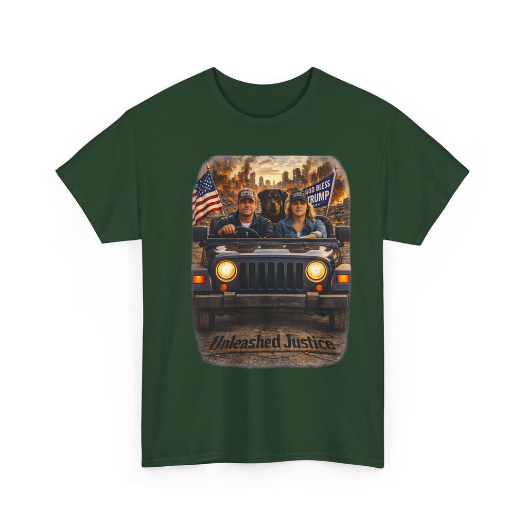 Unleashed Justice Jeep Tee – Patriotic American Flag Graphic T-Shirt