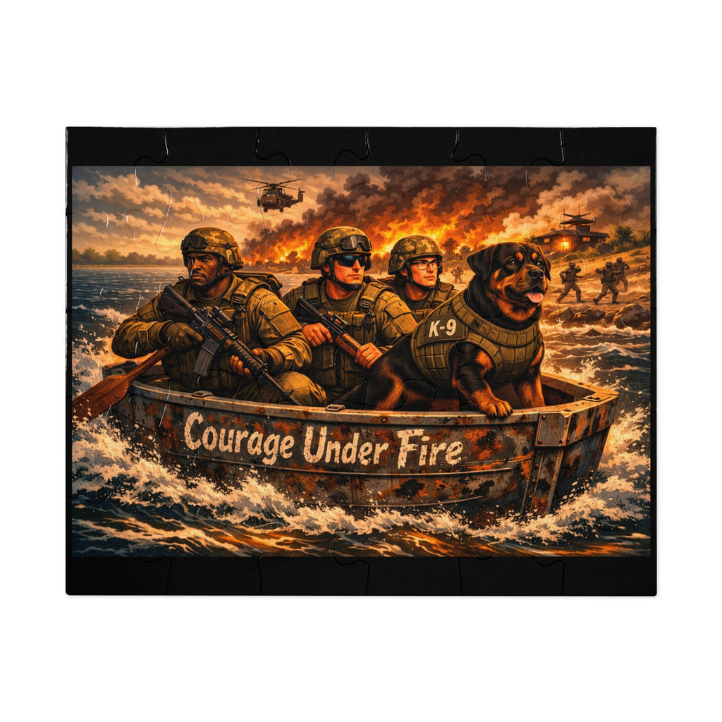 Jigsaw Puzzle — "Courage Under Fire" Military Rescue Scene (with Tin)