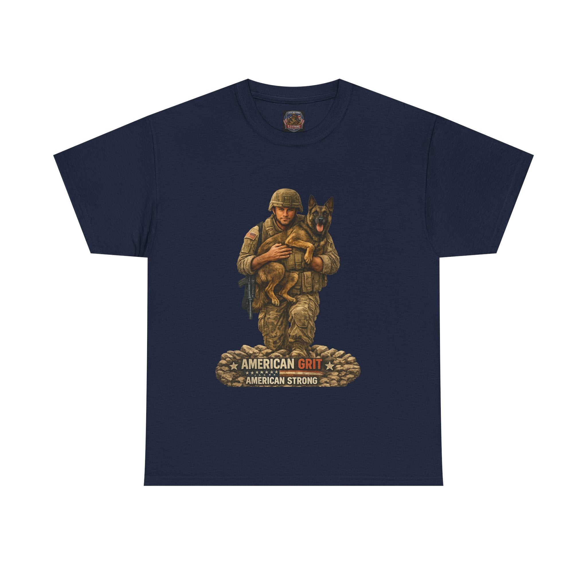 Military Soldier & K9 Rescue T‑Shirt — "American Grit, American Strong"