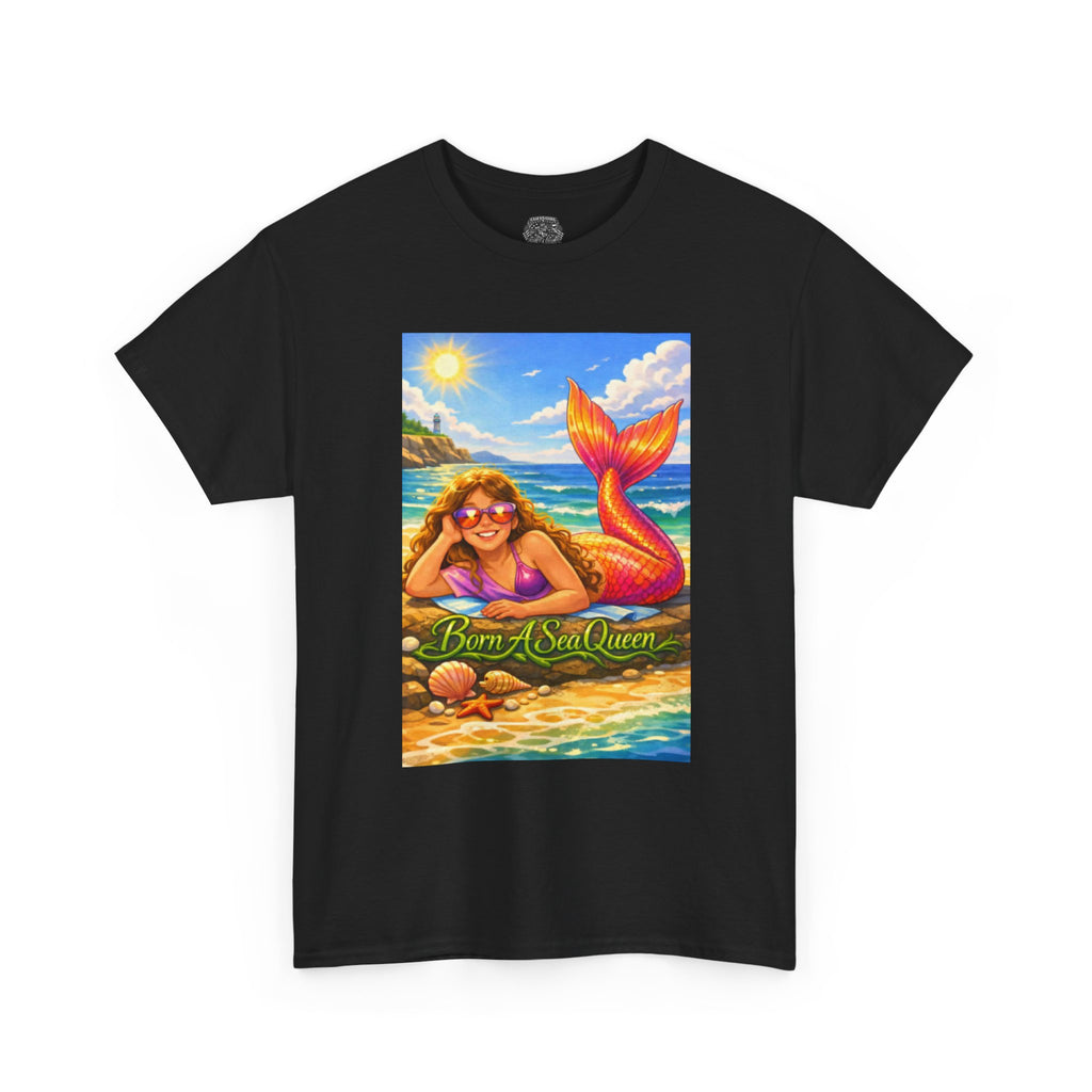 Mermaid Beach T‑Shirt – “Born of Sea/Queen” Colorful Retro Summer Tee