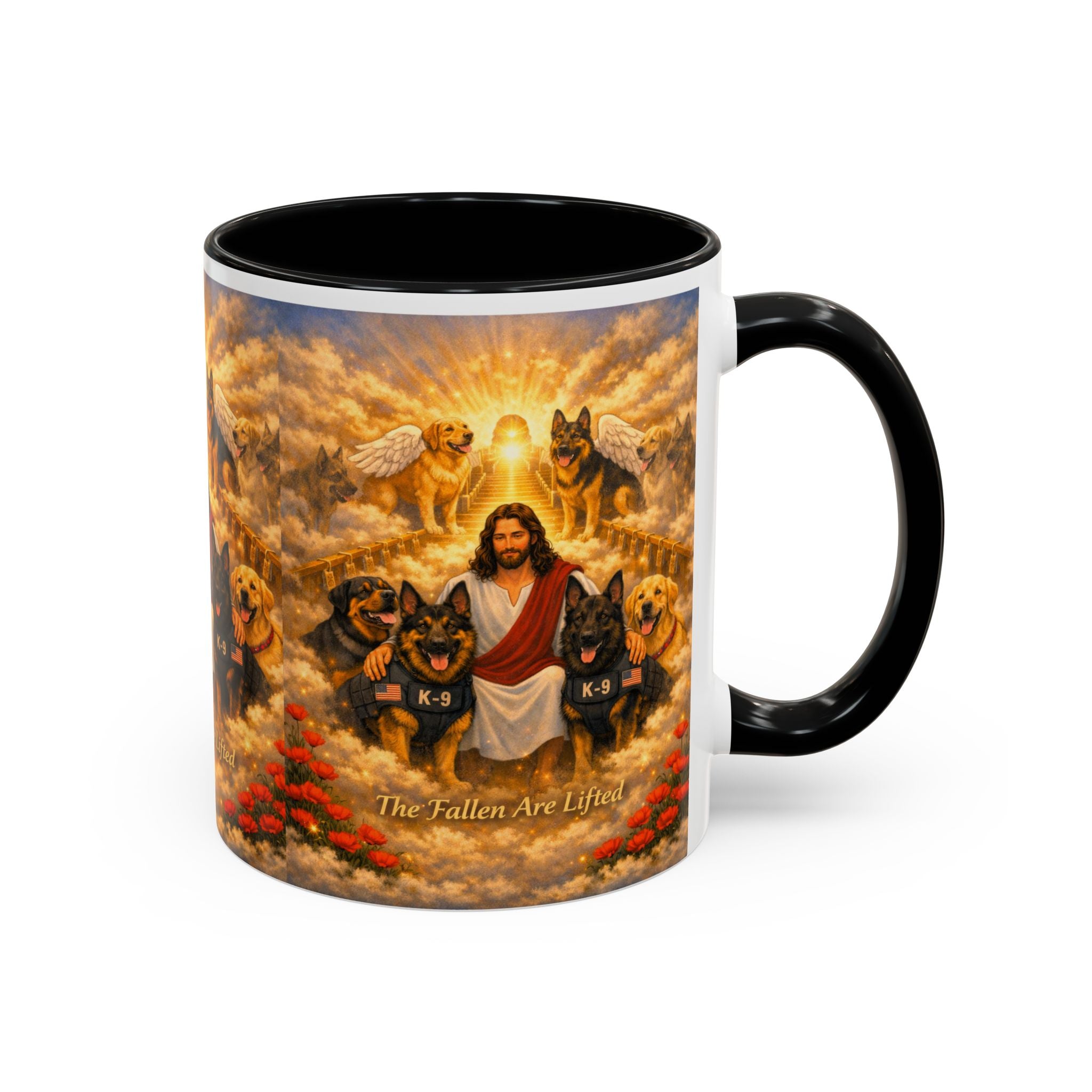 Christian Dog Memorial Coffee Mug — “The Fallen Are Lifted” Accent 11/15oz