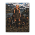 Viking Shieldmaiden Canvas Print — Warrior Woman with Armored Rottweilers