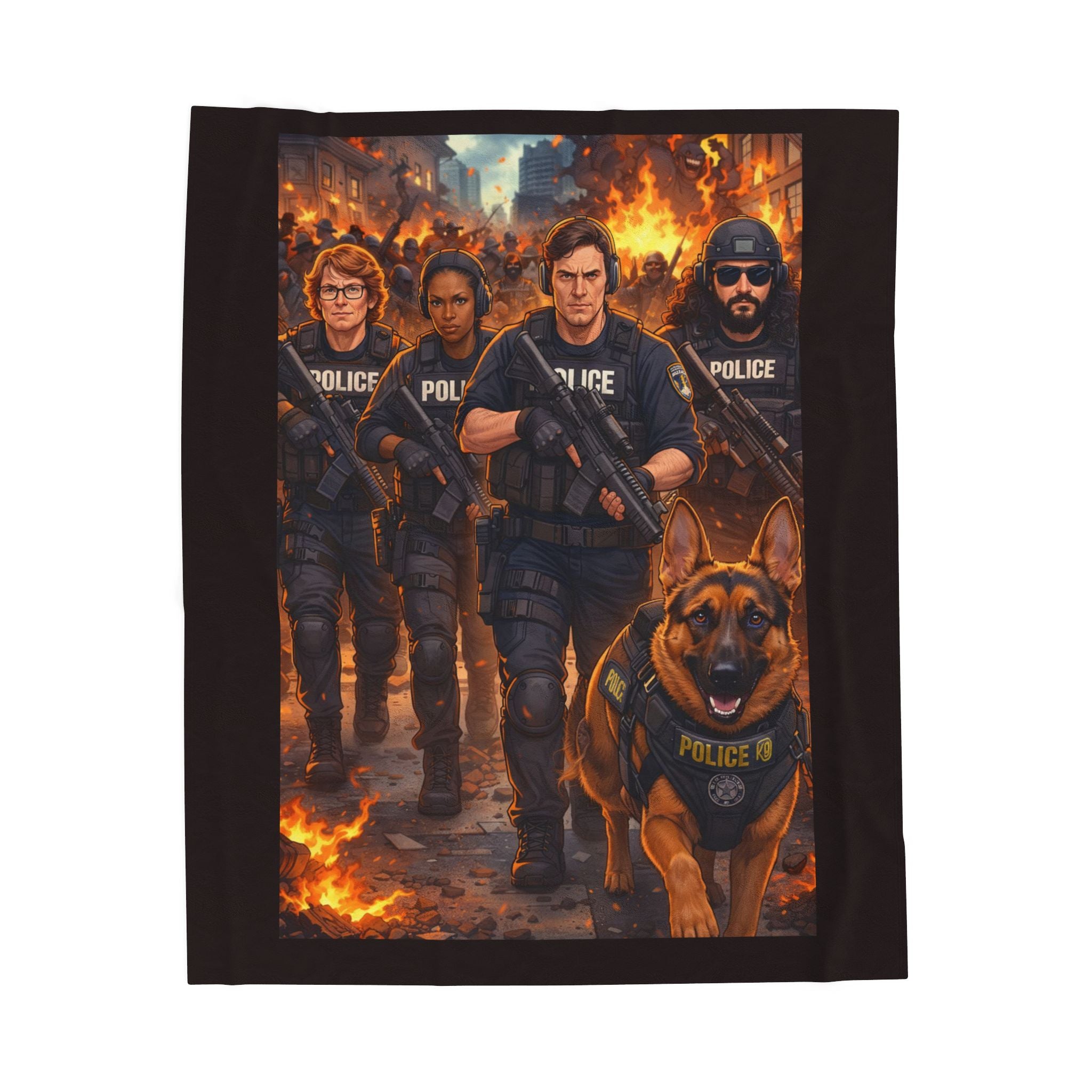 Police K9 Tactical Team Velveteen Plush Blanket — Urban Rescue Squad Design