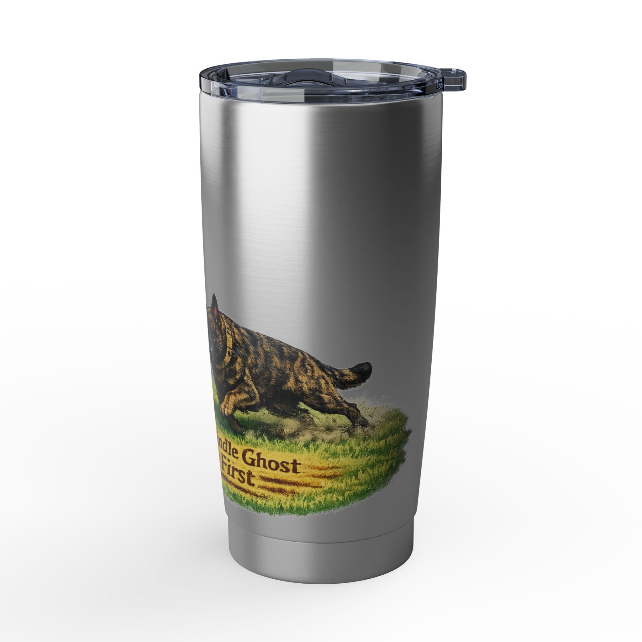 20oz Tumbler — "The Brindle Goes First" K9 Handler Travel Mug
