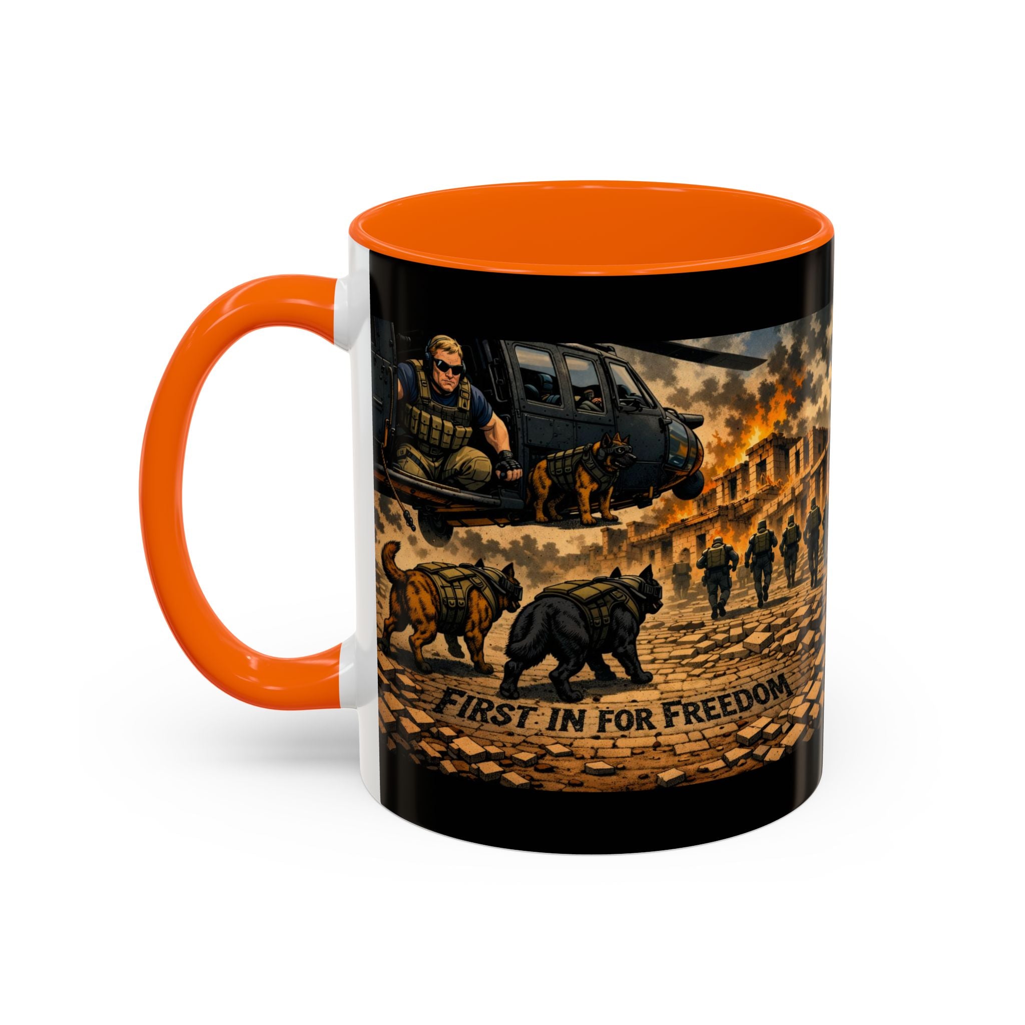 Military K9 Coffee Mug — 'First In for Freedom' Accent Ceramic Mug