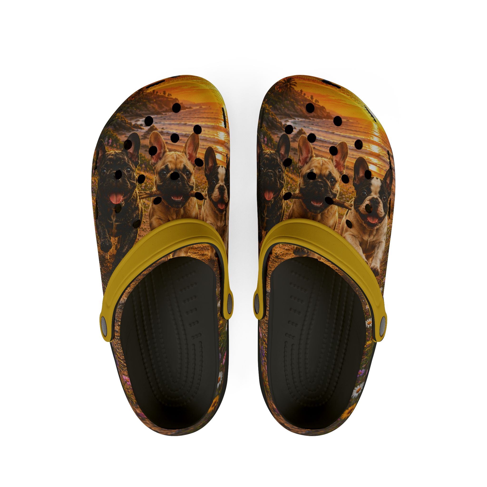 French Bull Dog Sunset EVA Foam Clogs — Cute Dog Print Slip-On Shoes