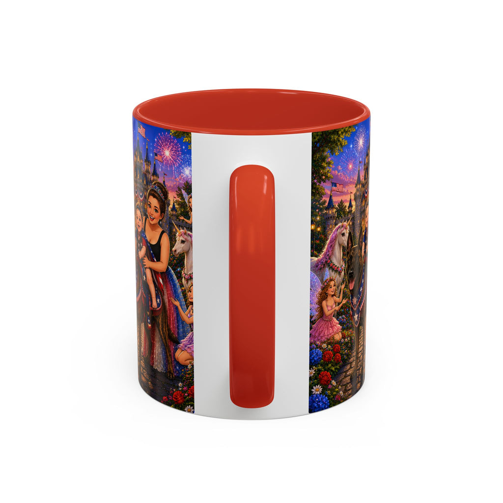 Patriotic Fairy Tale Coffee Mug — Family Castle, Fireworks & Unicorns