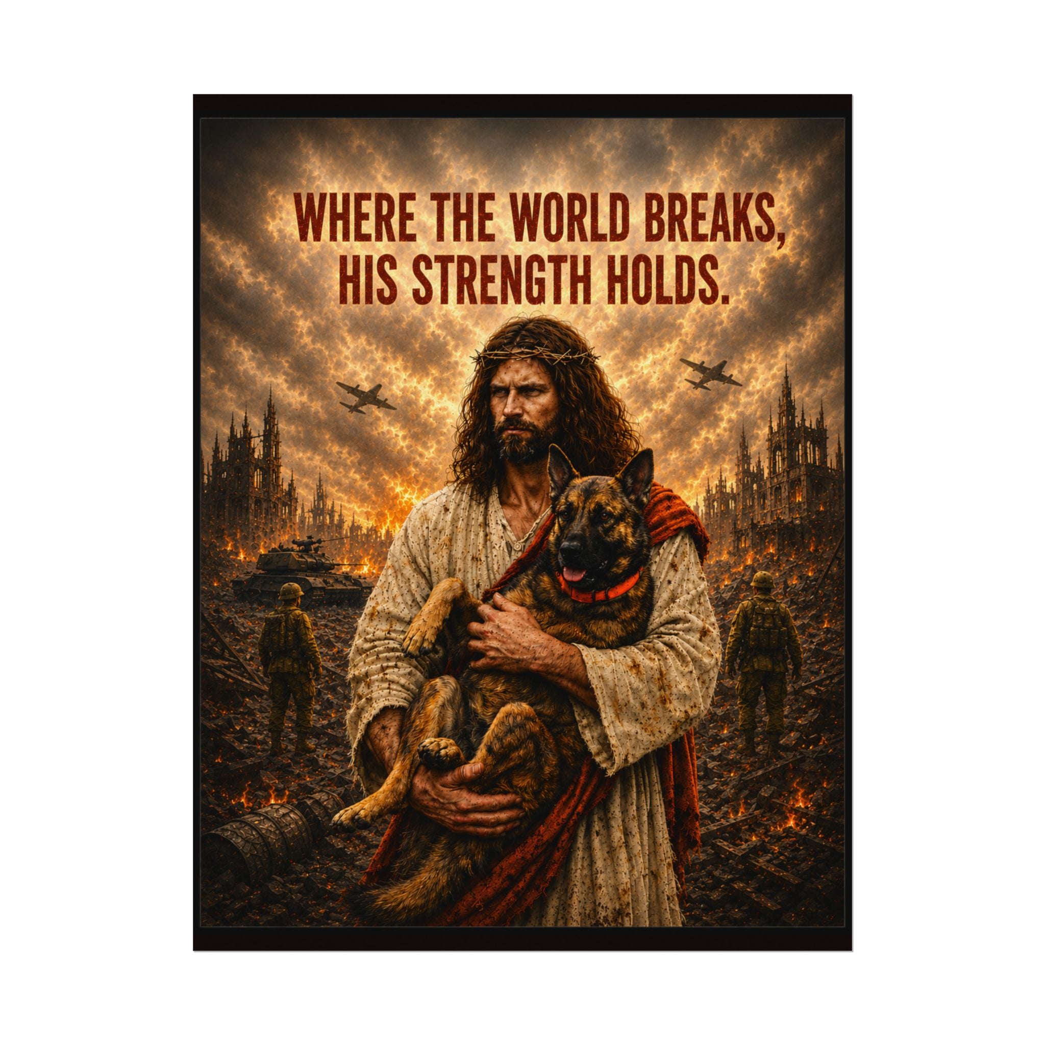 Christian Inspirational Poster — "Where the World Breaks, His Strength Holds" Matte Art