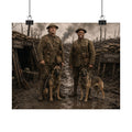 WWI Trench Soldiers & Dog Matte Poster — Historical Military Photo Print