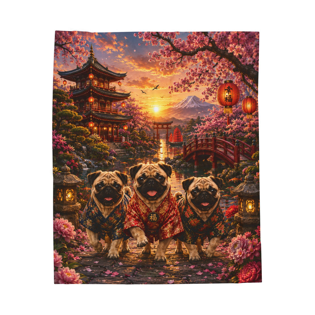 Japanese Garden Pugs Sunset Throw-Velveteen Plush Blanket