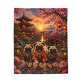 Japanese Garden Pugs Sunset Throw-Velveteen Plush Blanket