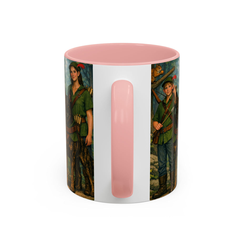 Robin Hood Duo &  Dutch Shepherd Dog Coffee Mug – Fantasy Archer Duo Illustration, Gift for Adventure Fans