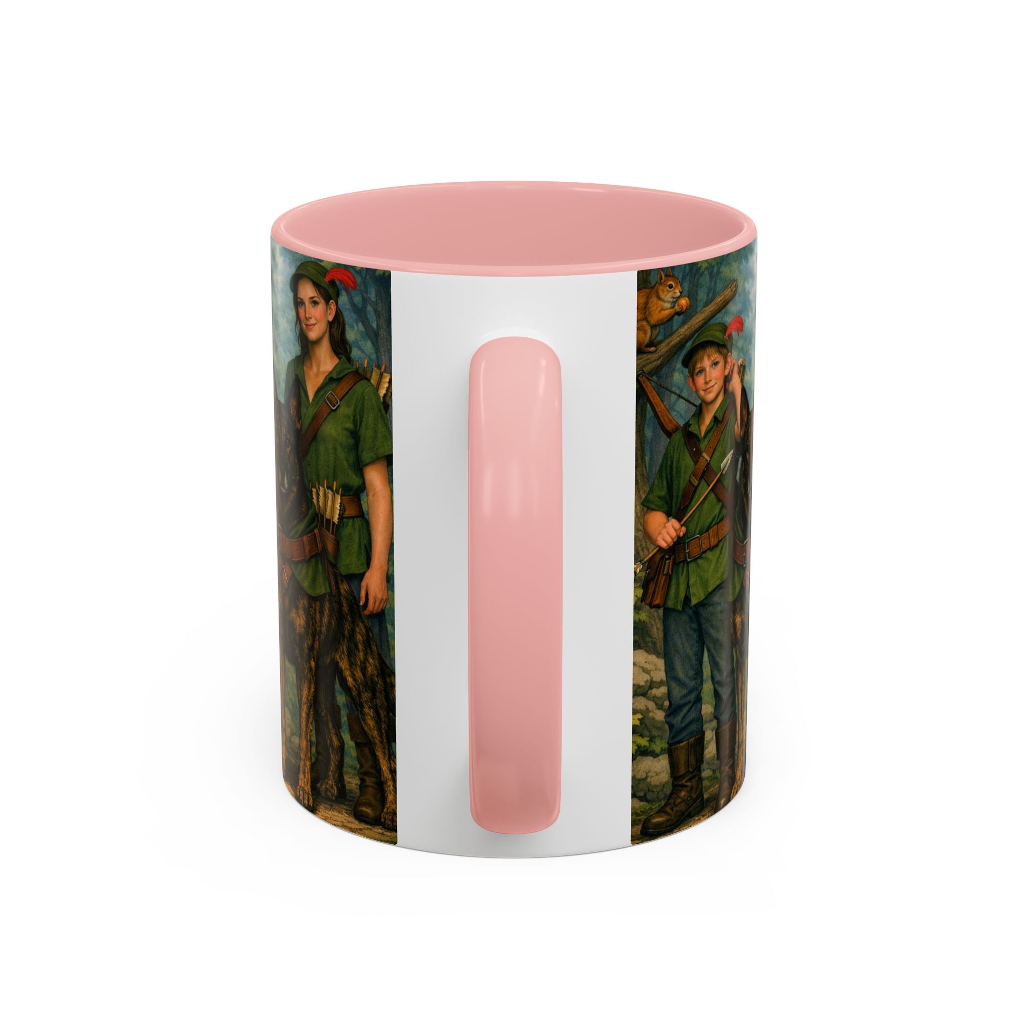 Robin Hood Duo &  Dutch Shepherd Dog Coffee Mug – Fantasy Archer Duo Illustration, Gift for Adventure Fans