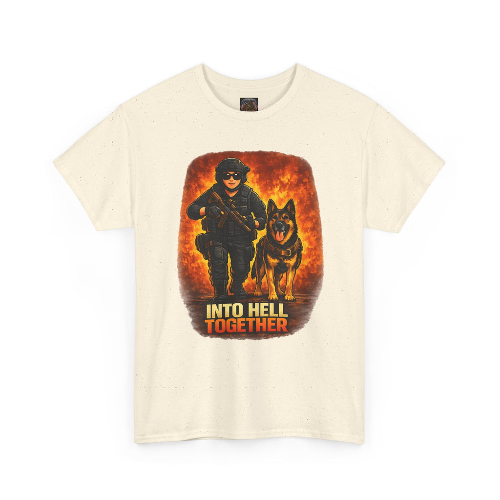 T-Shirt — "Into Hell Together" Firefighter & K9 Rescue Graphic Tee